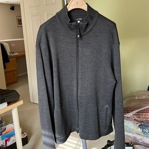 AJ Armani Jeans men’s knit jacket, zip up, gray.